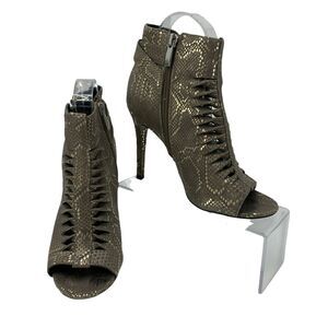 Trouve Gold Metallic Ankle Boots Womens 6M Gray Leather Open Toe Stiletto Cutout